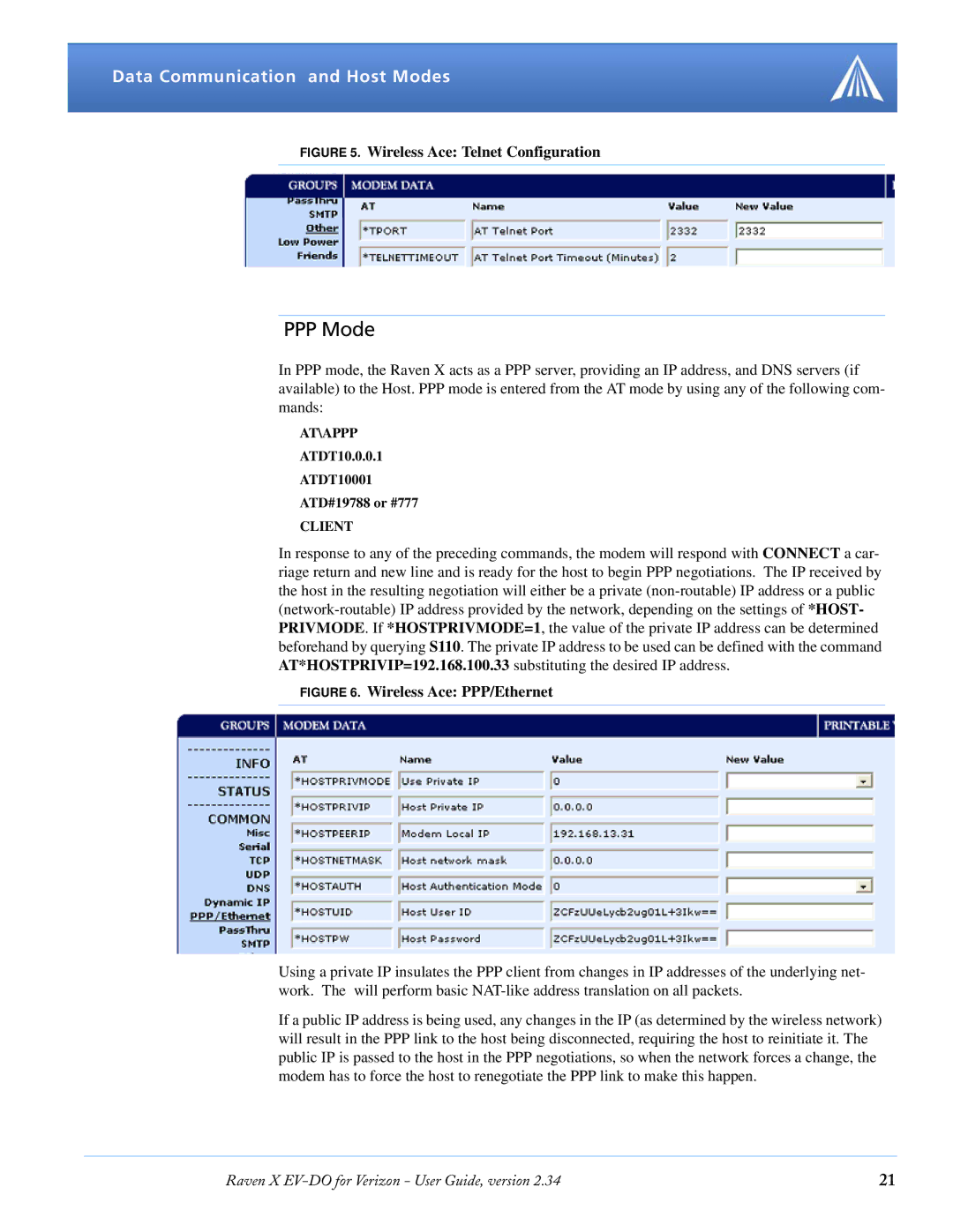 Airlink X EV-DO manual PPP Mode, Wireless Ace PPP/Ethernet 