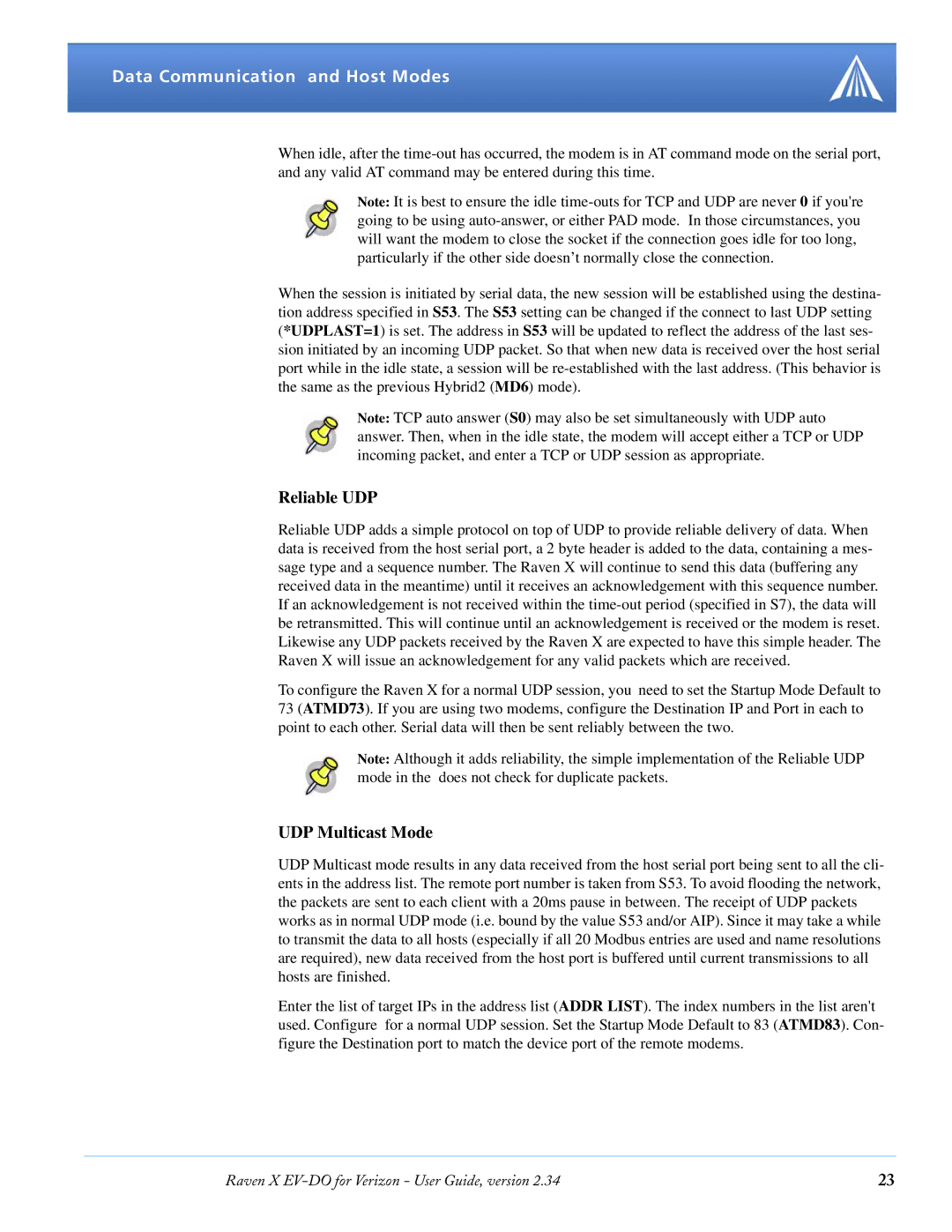 Airlink X EV-DO manual Reliable UDP, UDP Multicast Mode 