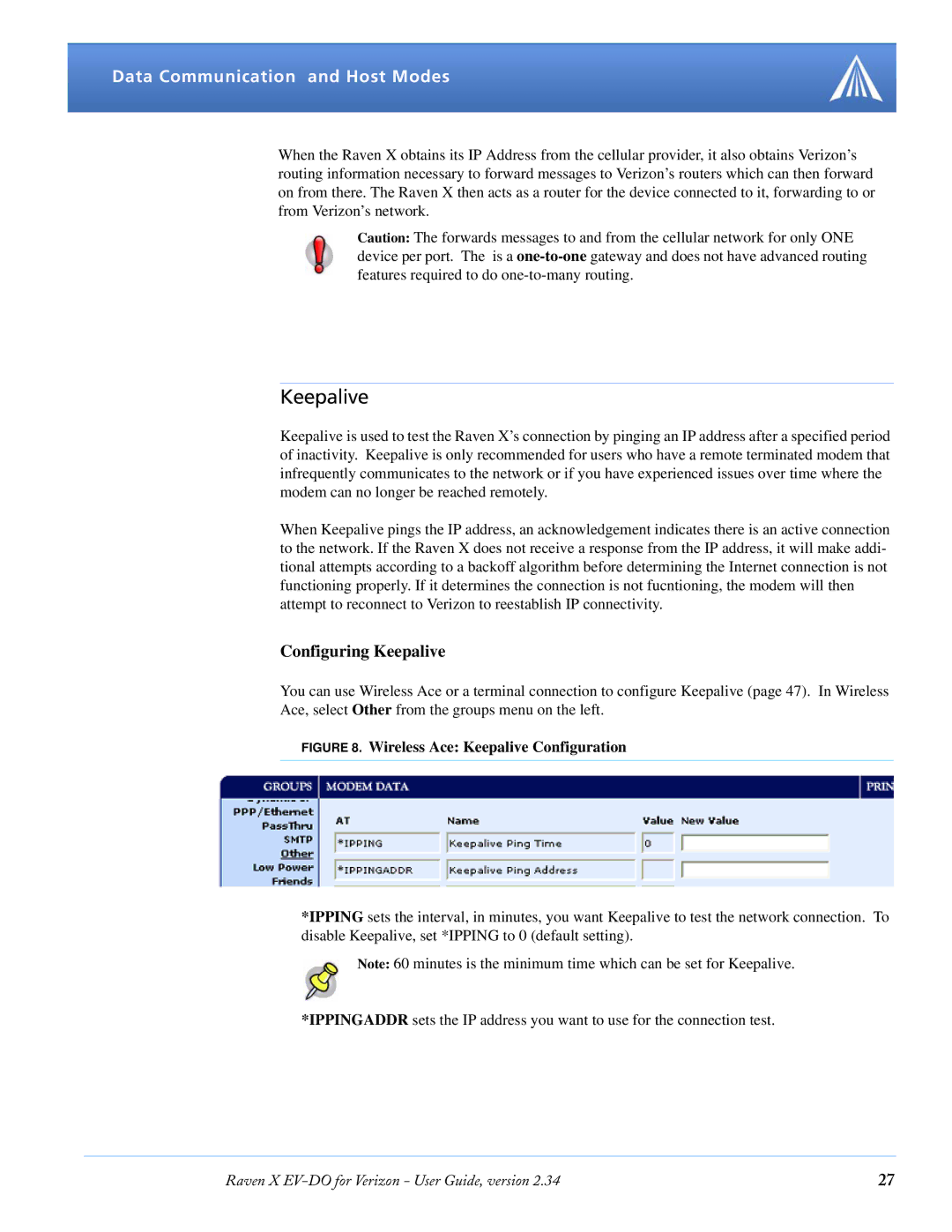 Airlink X EV-DO manual Configuring Keepalive 