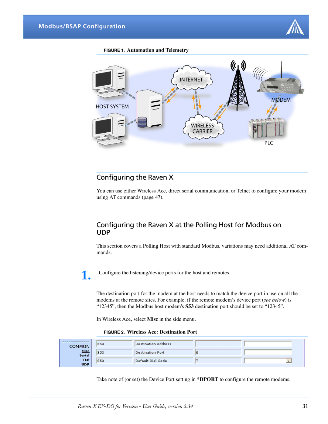 Airlink X EV-DO manual Configuring the Raven X at the Polling Host for Modbus on 