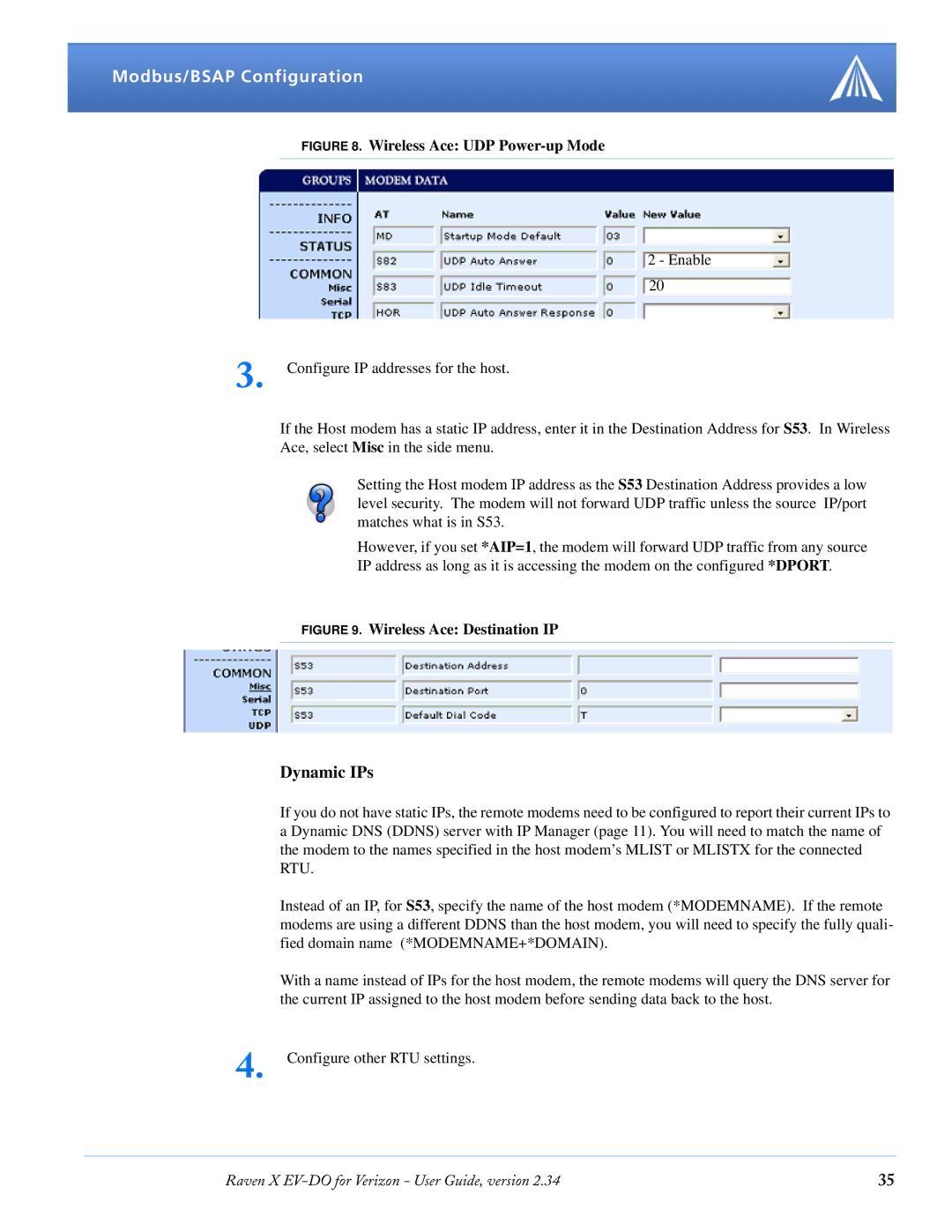 Airlink X EV-DO manual Dynamic IPs, Wireless Ace UDP Power-up Mode 