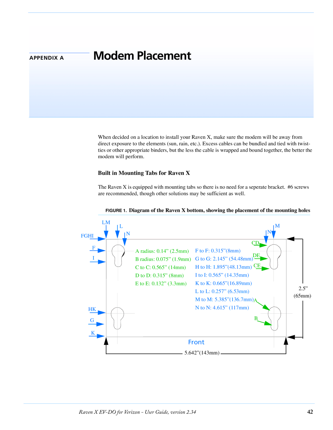 Airlink X EV-DO manual Modem Placement, Built in Mounting Tabs for Raven 