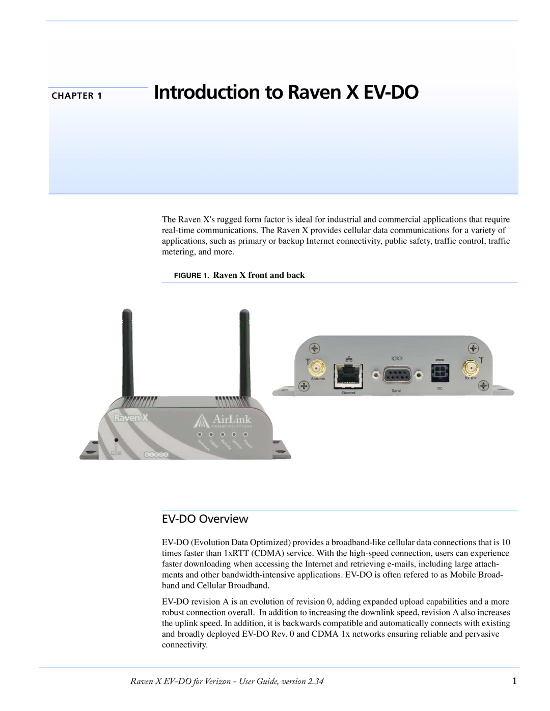 Airlink manual Introduction to Raven X EV-DO, EV-DO Overview 