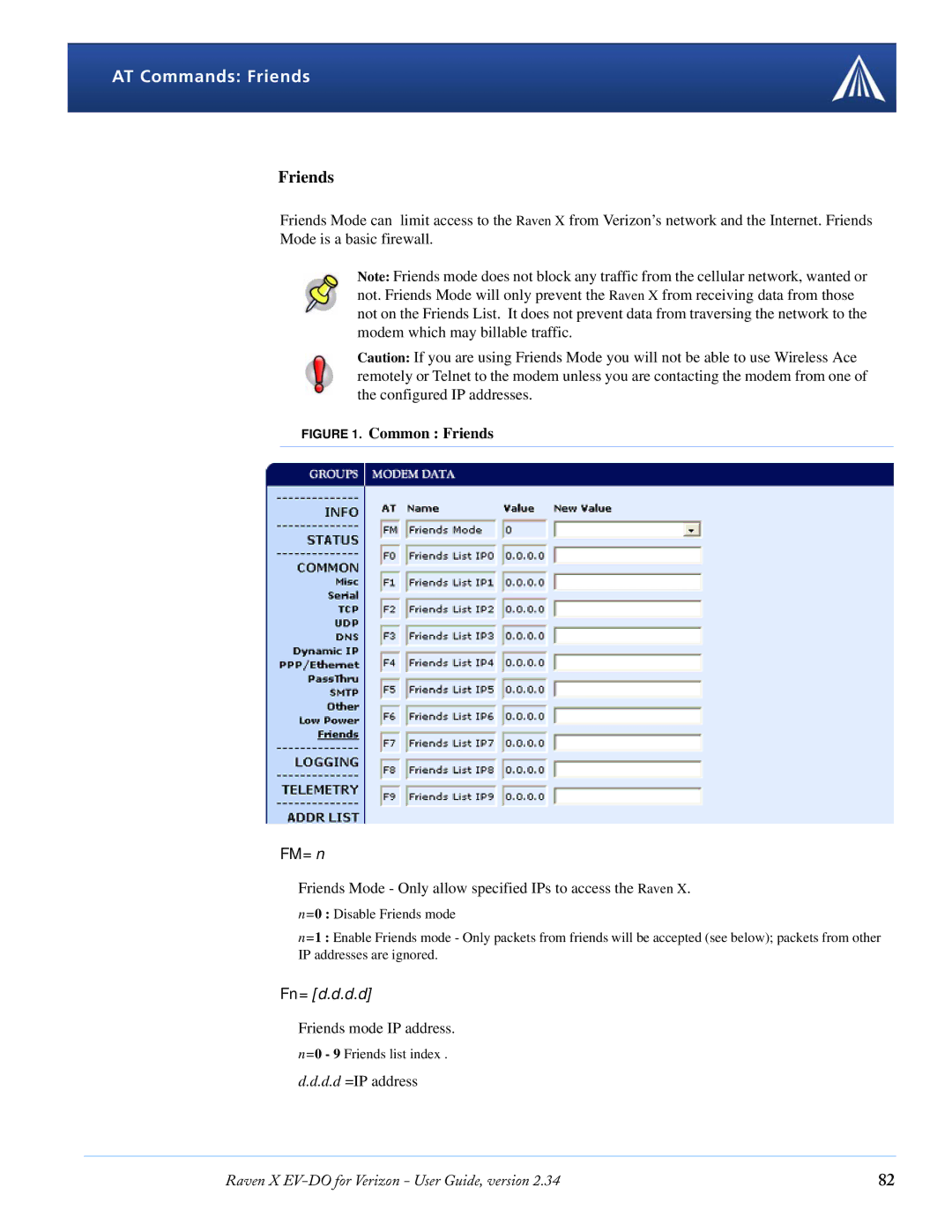 Airlink X EV-DO manual AT Commands Friends, FM=n 