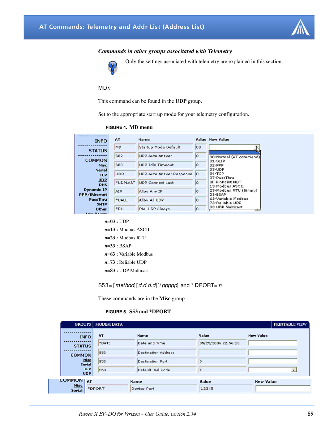 Airlink X EV-DO manual Commands in other groups associtated with Telemetry, MDn 