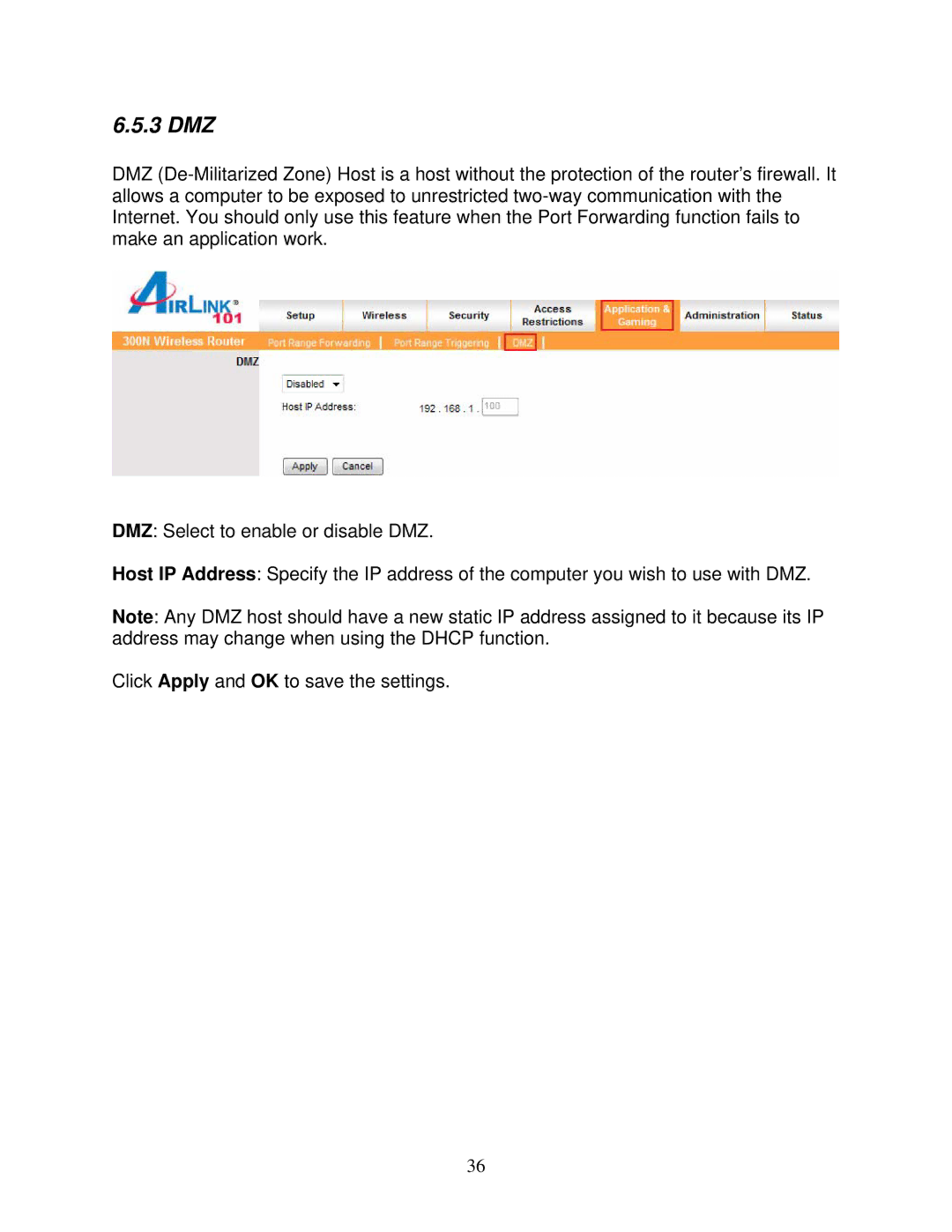 Airlink101 300N user manual 3 DMZ 