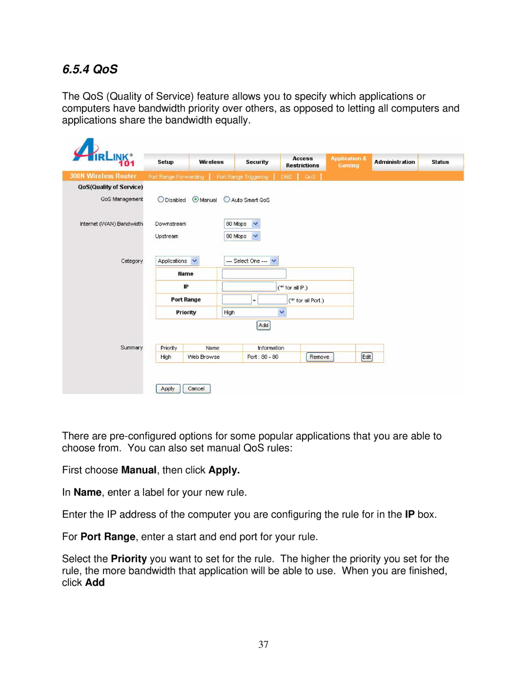 Airlink101 300N user manual 4 QoS 