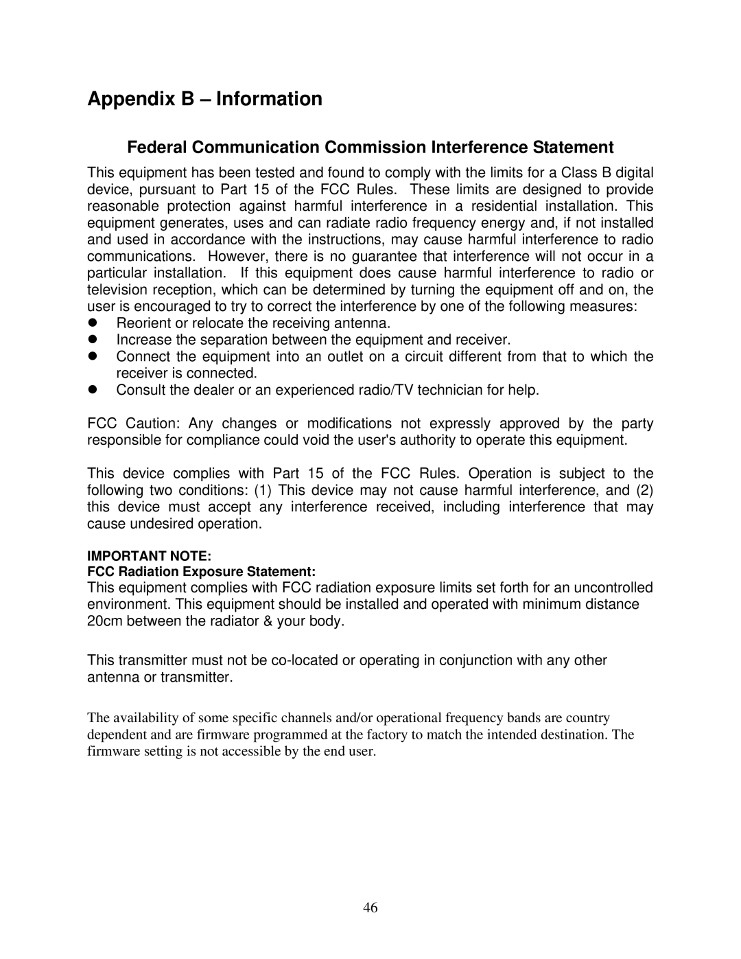 Airlink101 300N user manual Appendix B Information, Federal Communication Commission Interference Statement 