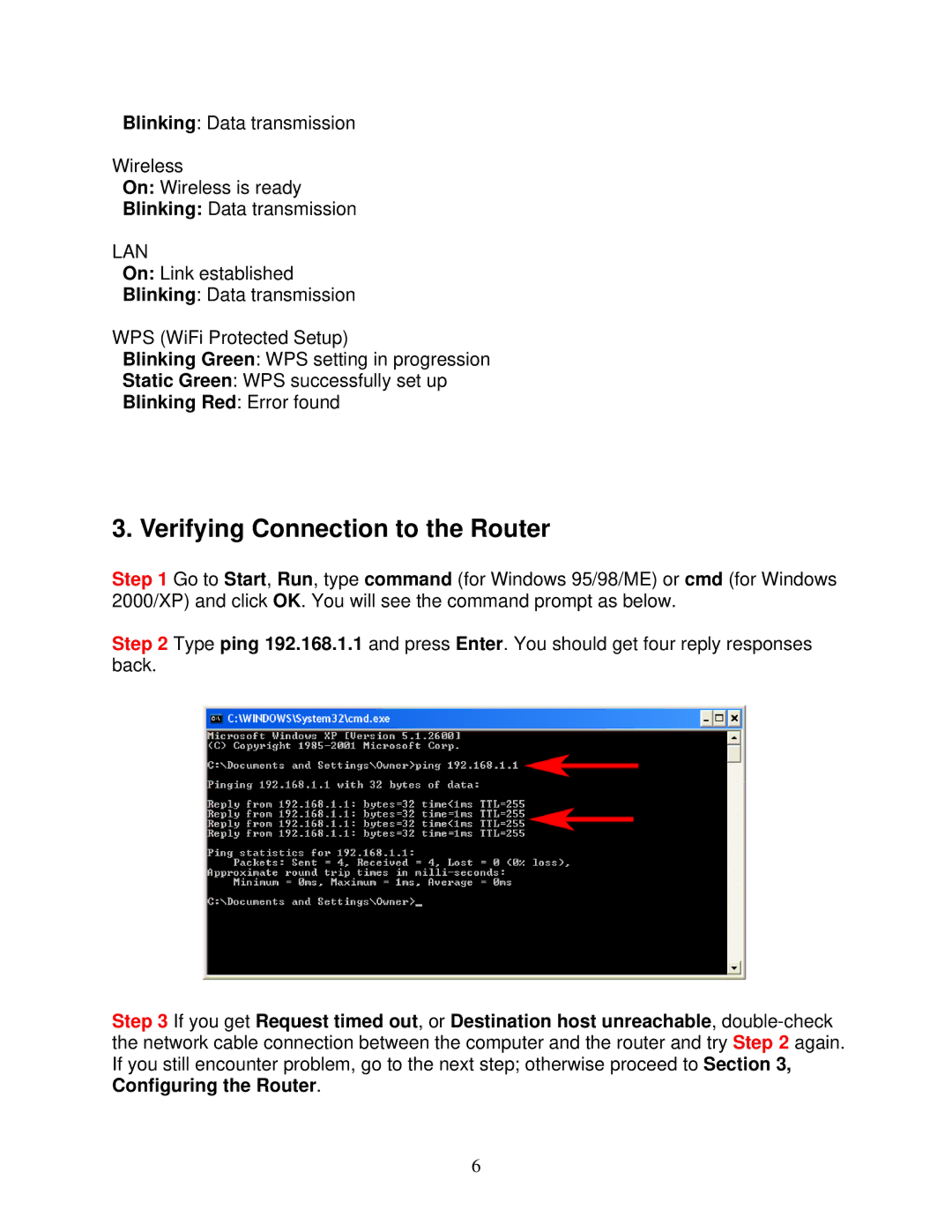 Airlink101 300N user manual Verifying Connection to the Router, Lan 