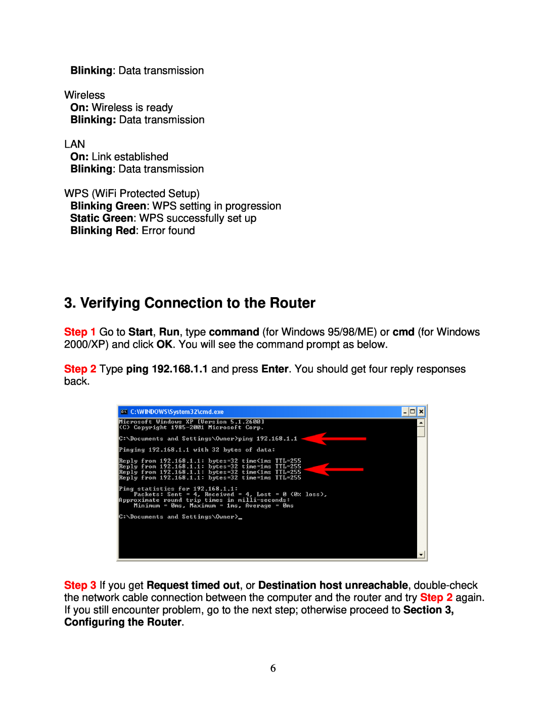 Airlink101 300N user manual Verifying Connection to the Router 