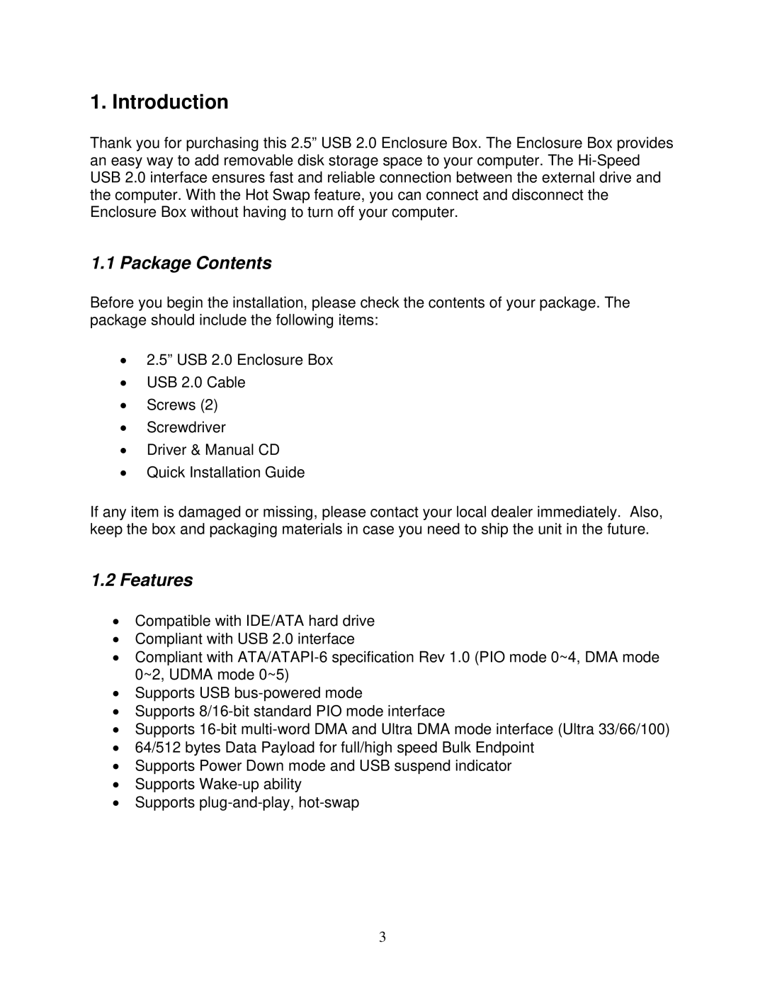 Airlink101 AEN-U25W user manual Introduction, Package Contents, Features 