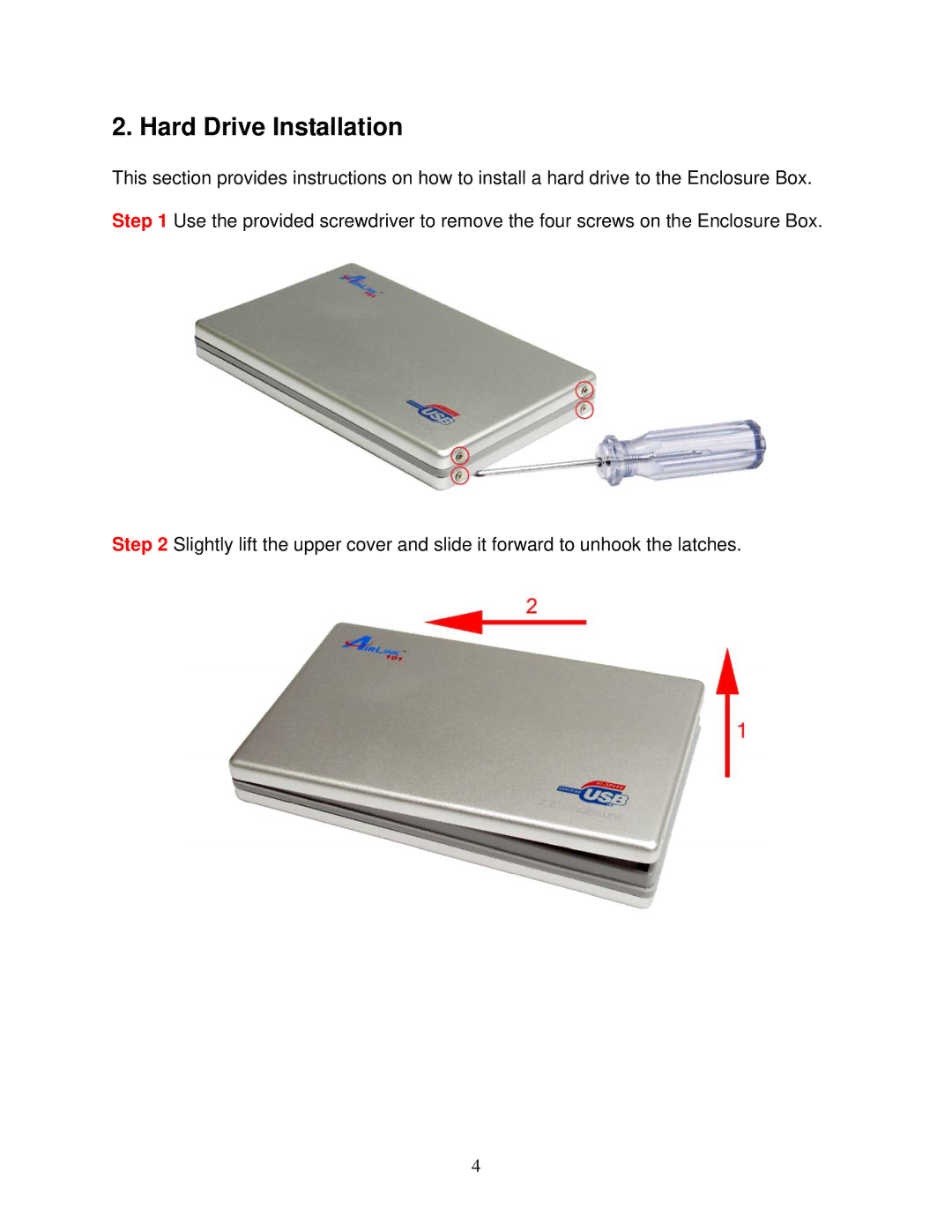 Airlink101 AEN-U25W user manual Hard Drive Installation 