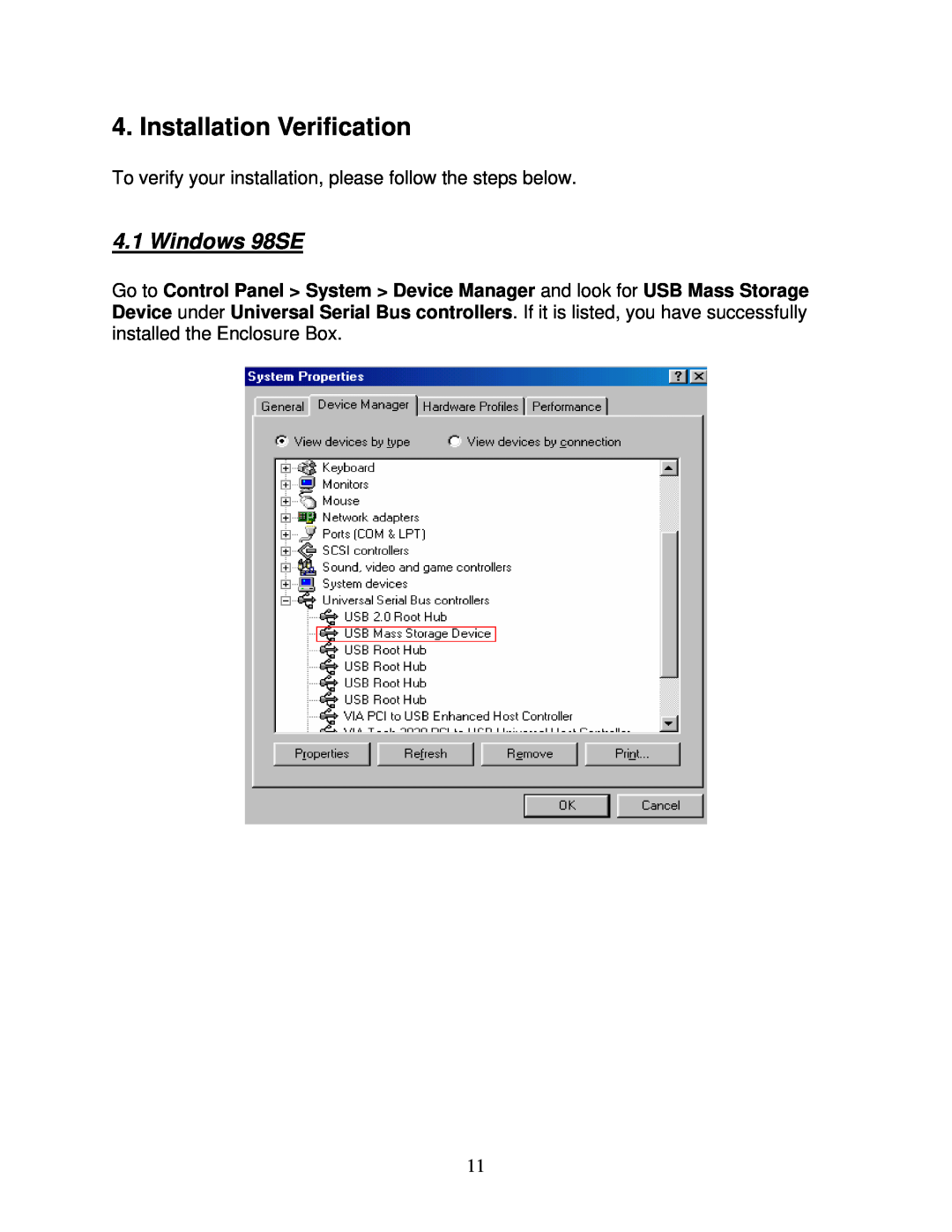 Airlink101 AEN-U25W user manual Installation Verification, Windows 98SE 