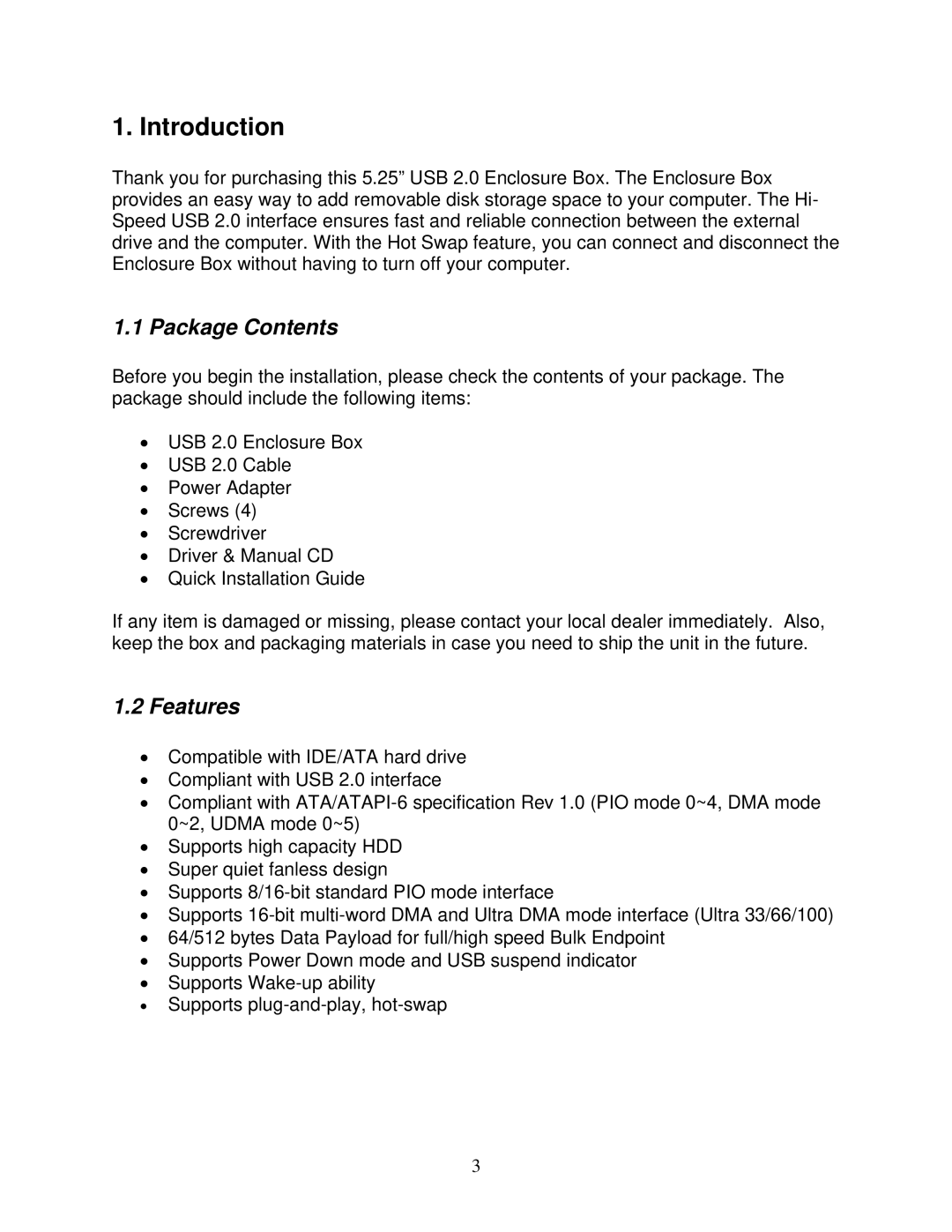 Airlink101 AEN-U55W user manual Introduction, Package Contents, Features 