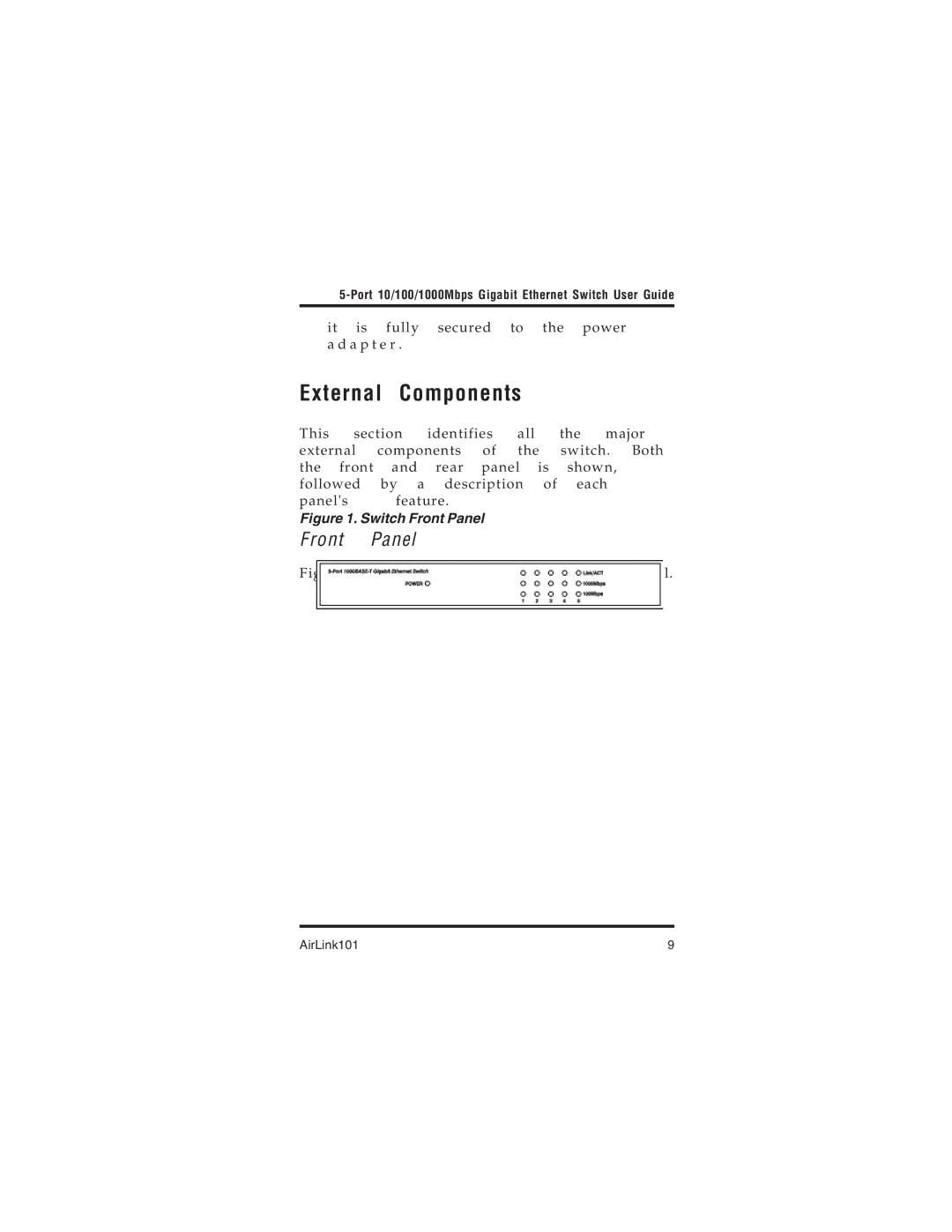 Airlink101 AGIGA5SW manual External Components, Front Panel 