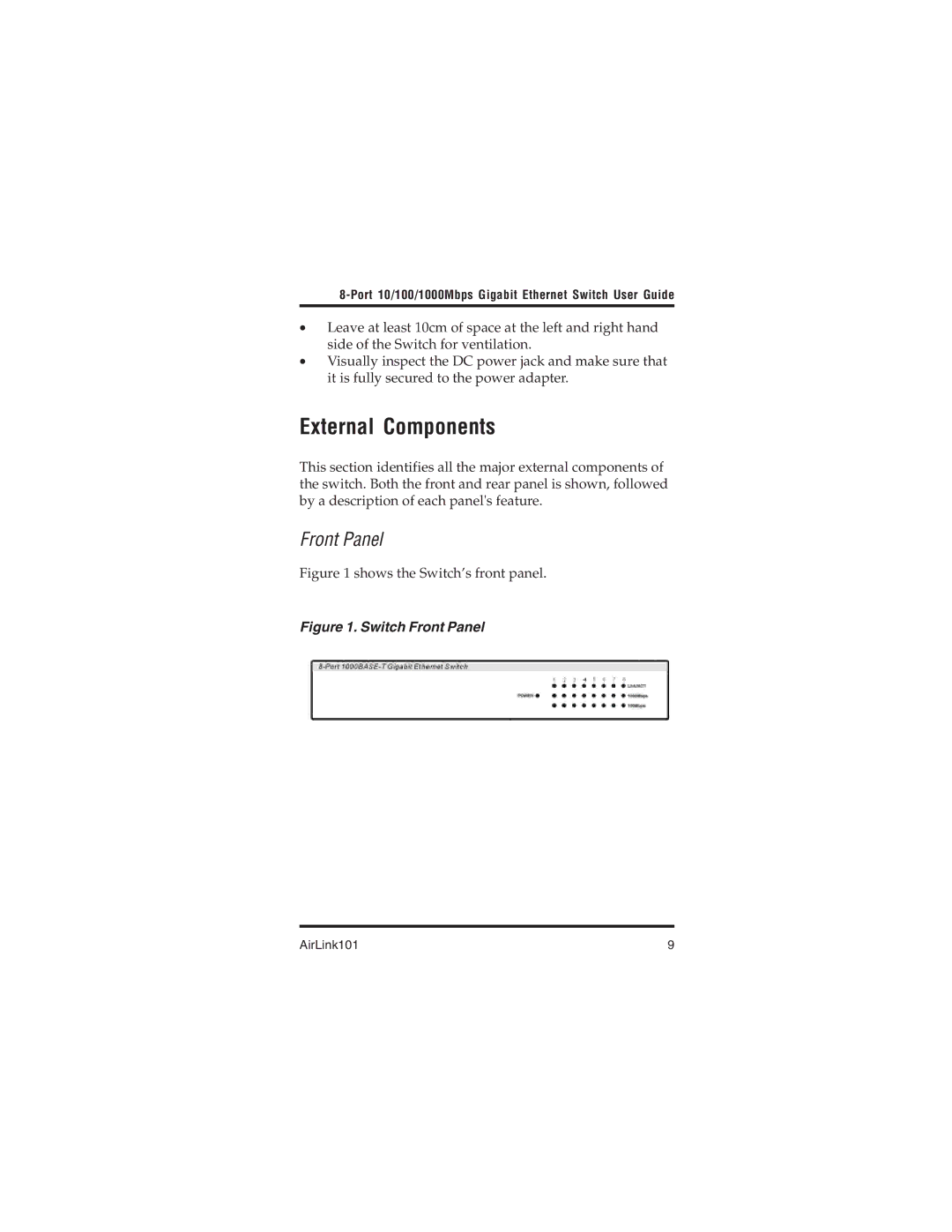 Airlink101 AGIGA8SW manual External Components, Front Panel 