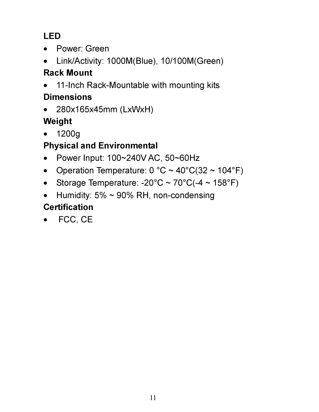 Airlink101 AGSW1600 manual Rack Mount, Dimensions, Weight, Physical and Environmental, Certification 