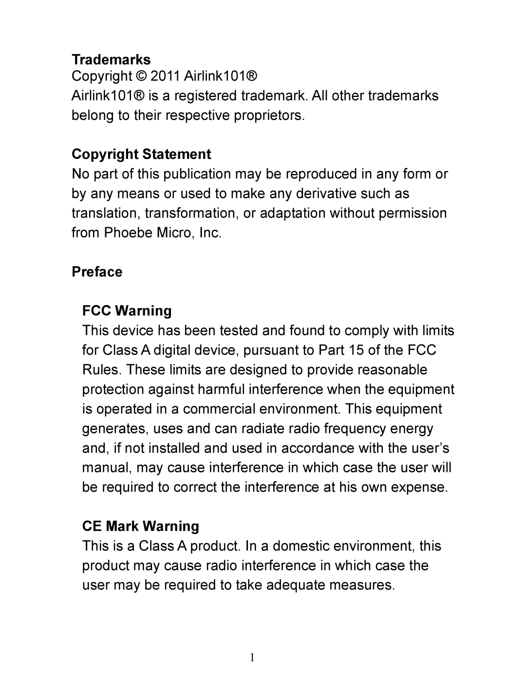 Airlink101 AGSW1600 manual Trademarks, Copyright Statement, Preface FCC Warning, CE Mark Warning 