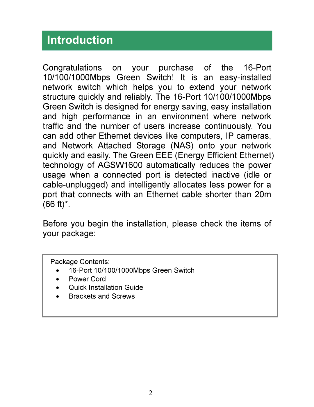 Airlink101 AGSW1600 manual Introduction 