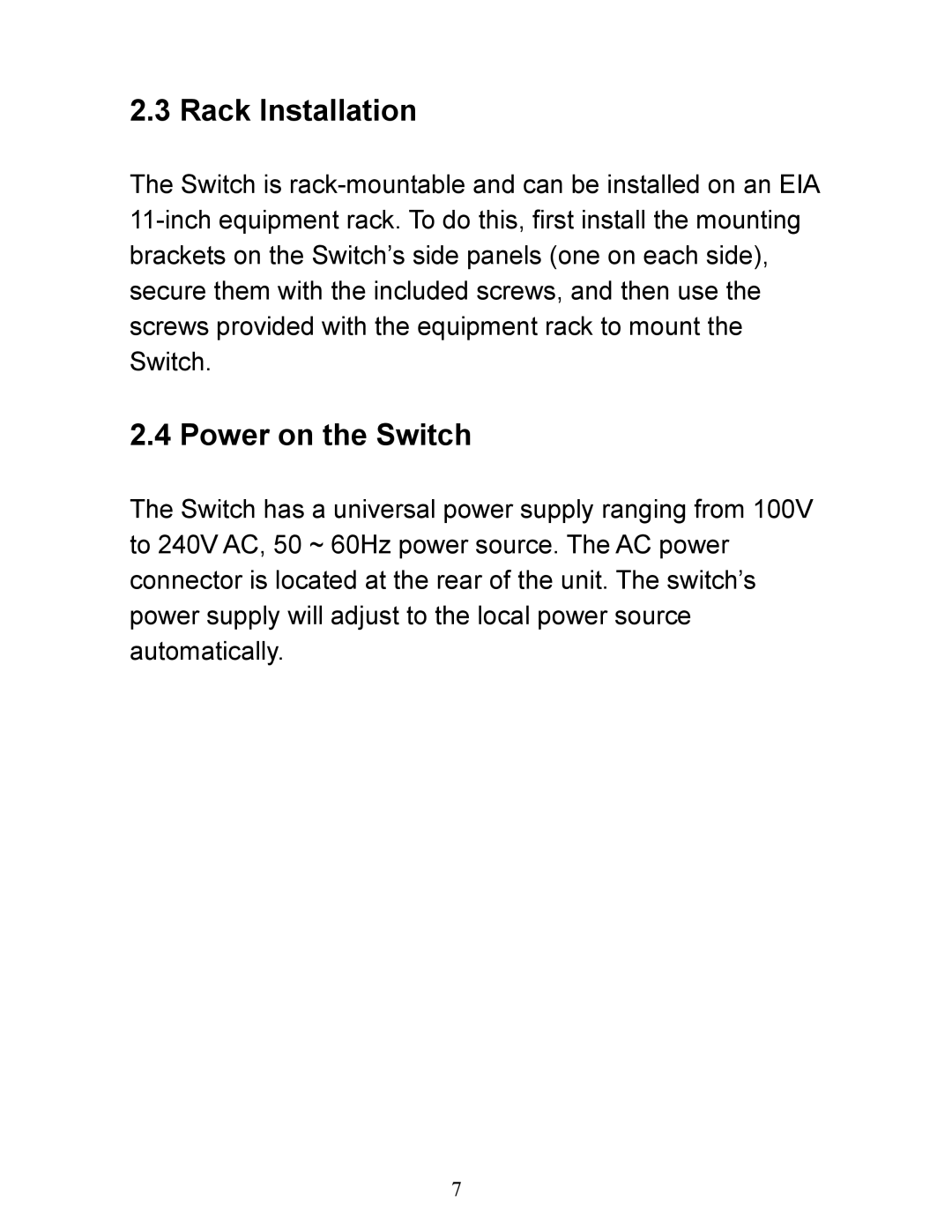 Airlink101 AGSW1600 manual Rack Installation, Power on the Switch 