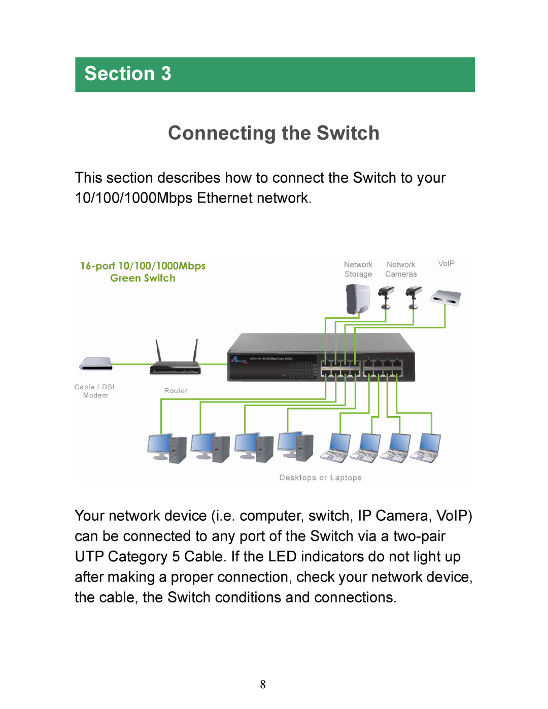 Airlink101 AGSW1600 manual Connecting the Switch 