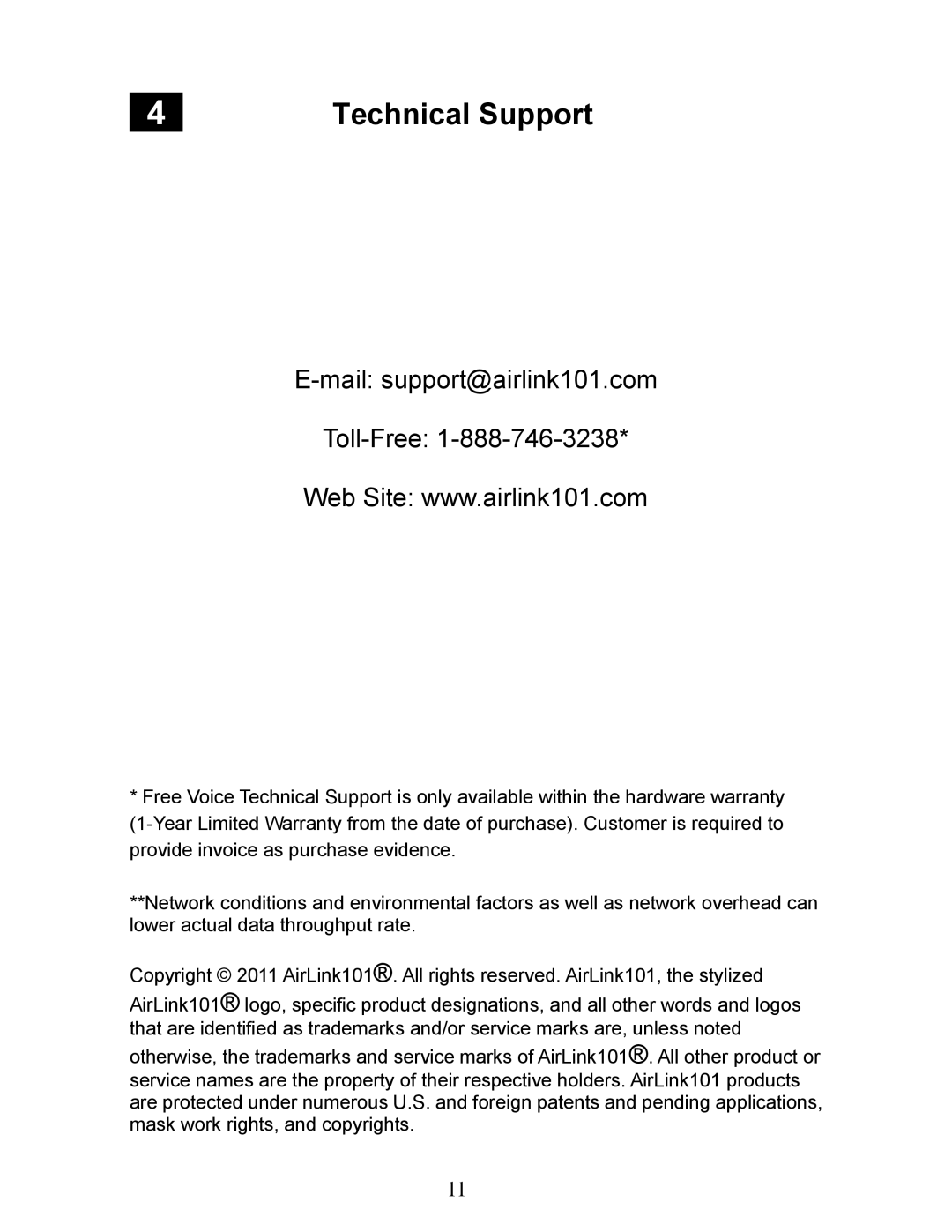 Airlink101 AGSW2400 manual Technical Support 