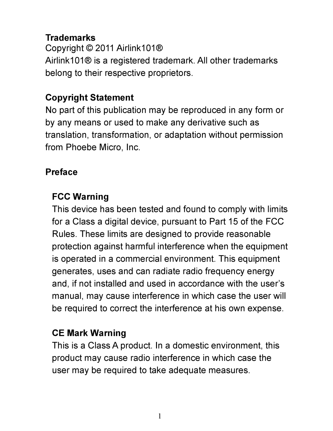 Airlink101 AGSW2400 manual Trademarks, Copyright Statement, Preface FCC Warning, CE Mark Warning 