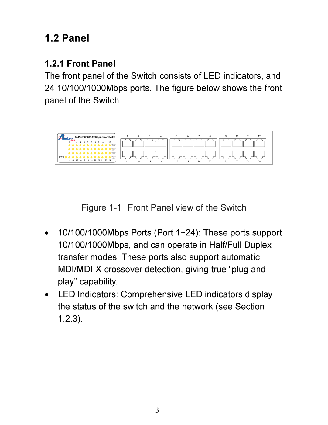 Airlink101 AGSW2400 manual Front Panel 