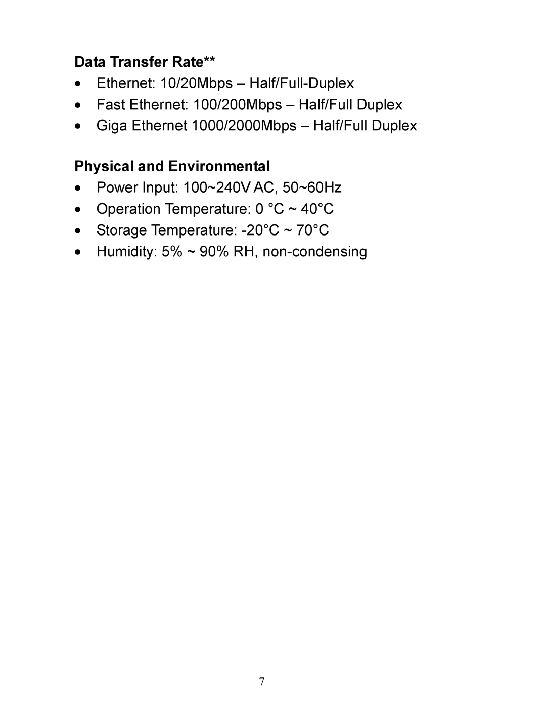 Airlink101 AGSW2400 manual Data Transfer Rate, Physical and Environmental 