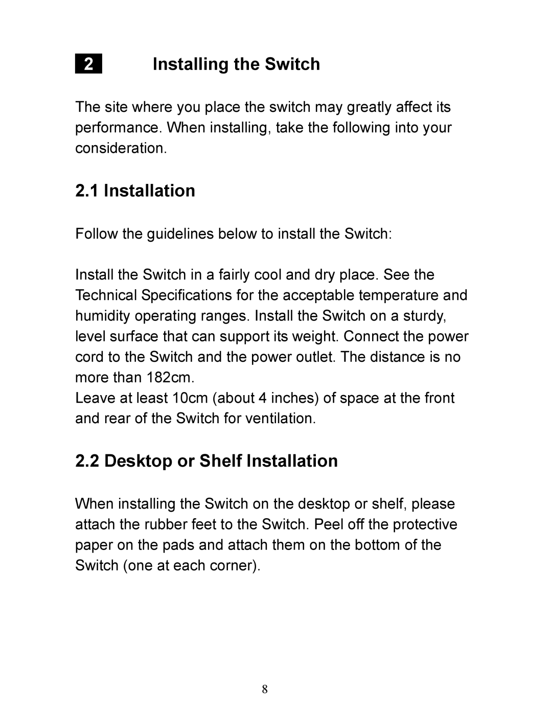 Airlink101 AGSW2400 manual Installing the Switch, Desktop or Shelf Installation 