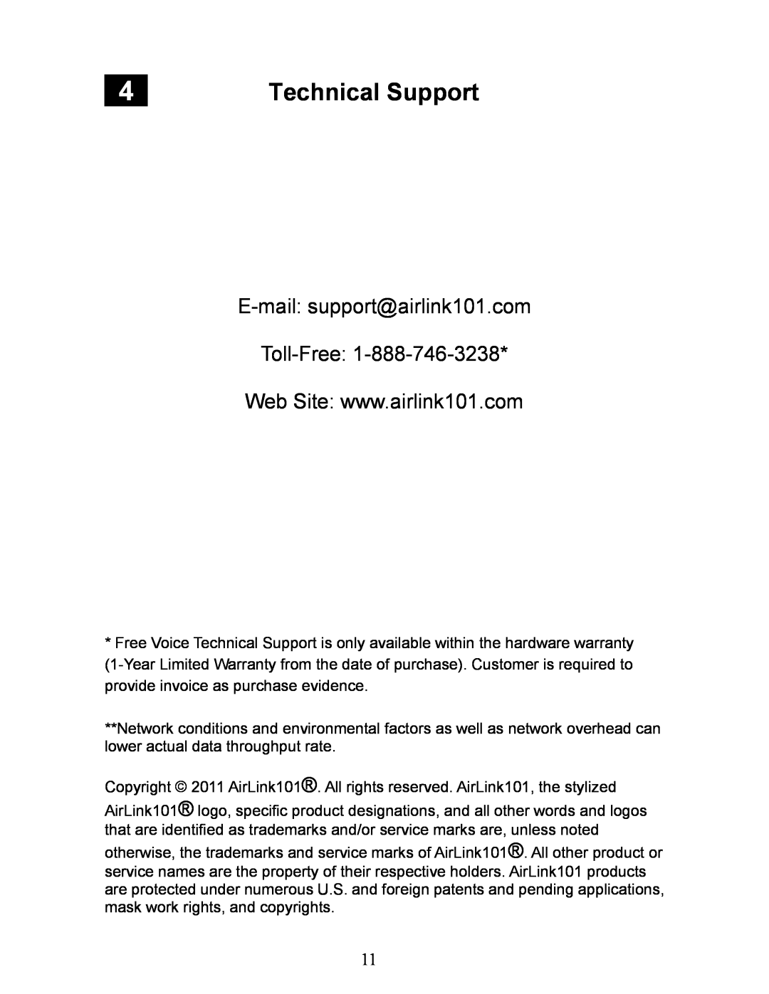 Airlink101 AGSW2400 manual Technical Support 