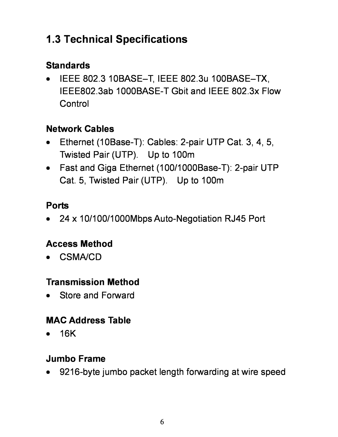 Airlink101 AGSW2400 manual Technical Specifications, Standards, Network Cables, Ports, Access Method, Transmission Method 