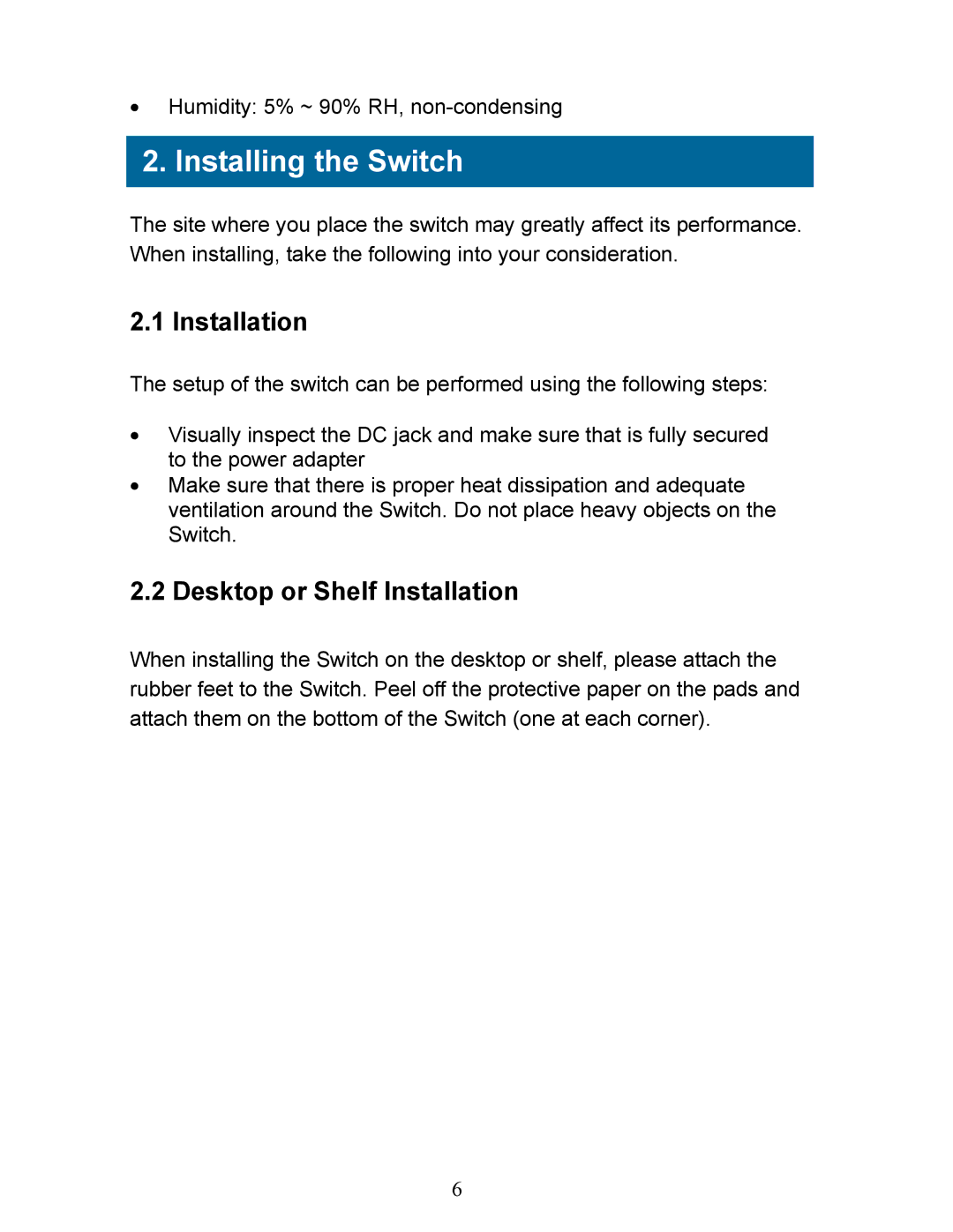 Airlink101 AGSW808POE manual Installing the Switch, Desktop or Shelf Installation 