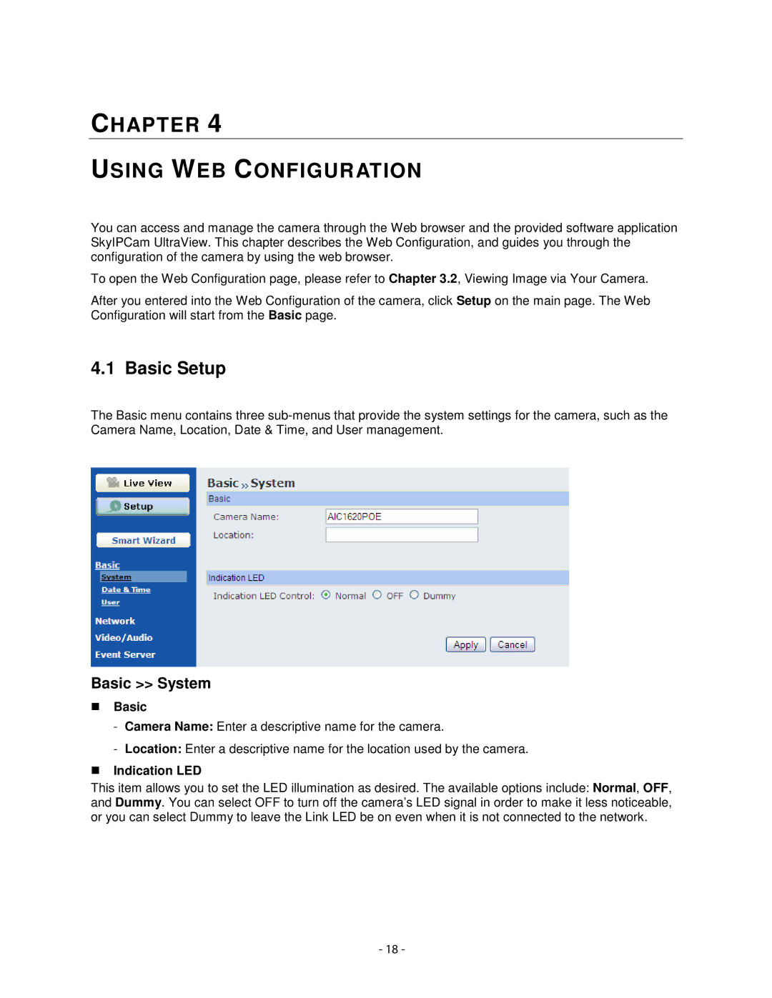 Airlink101 AIC1620POE user manual Basic Setup, Basic System, Indication LED 