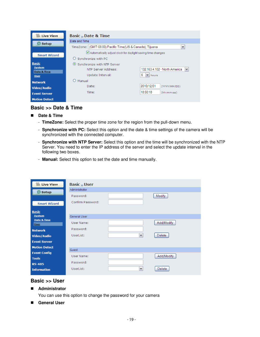 Airlink101 AIC1620POE user manual Basic Date & Time, Basic User, Administrator, General User 