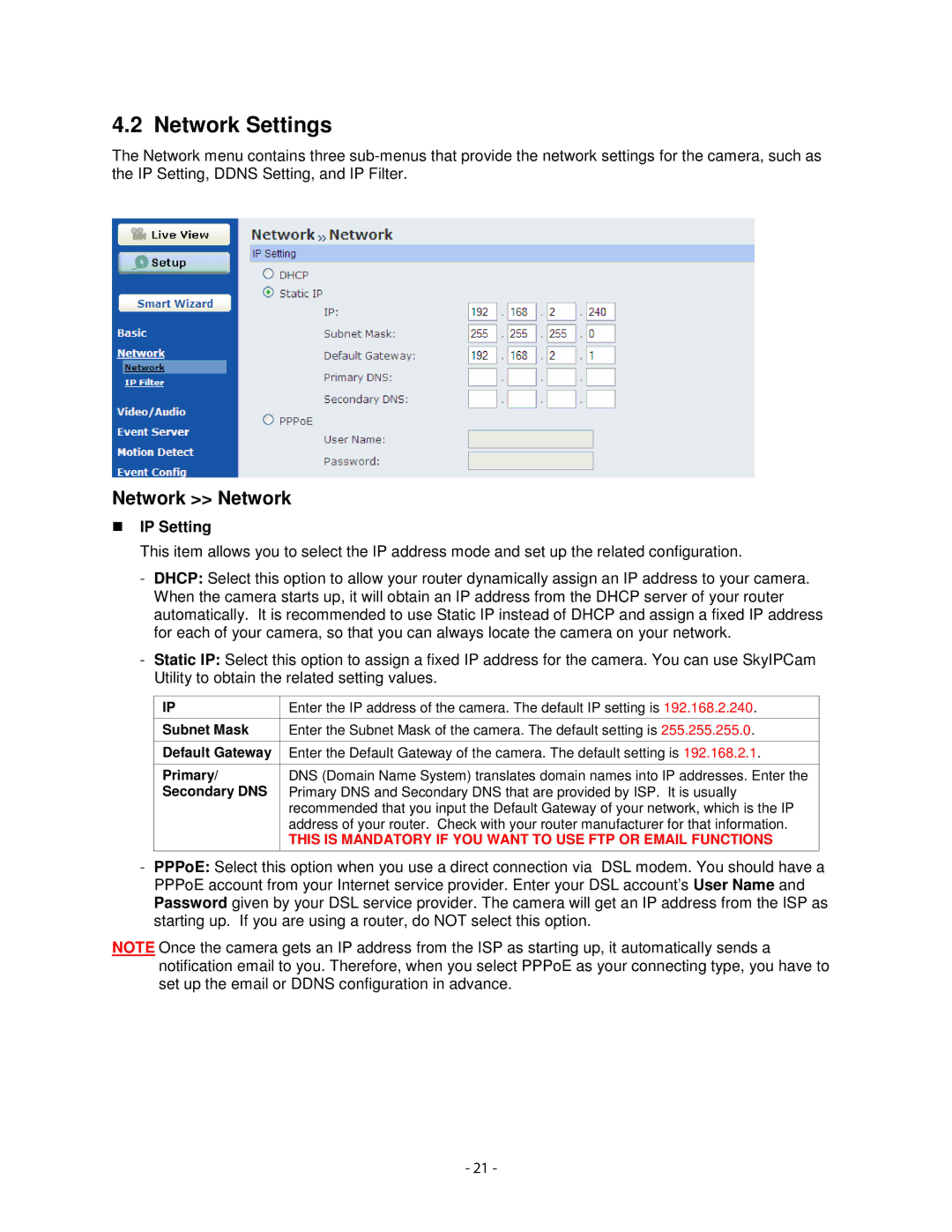 Airlink101 AIC1620POE user manual Network Settings, Network Network, IP Setting 