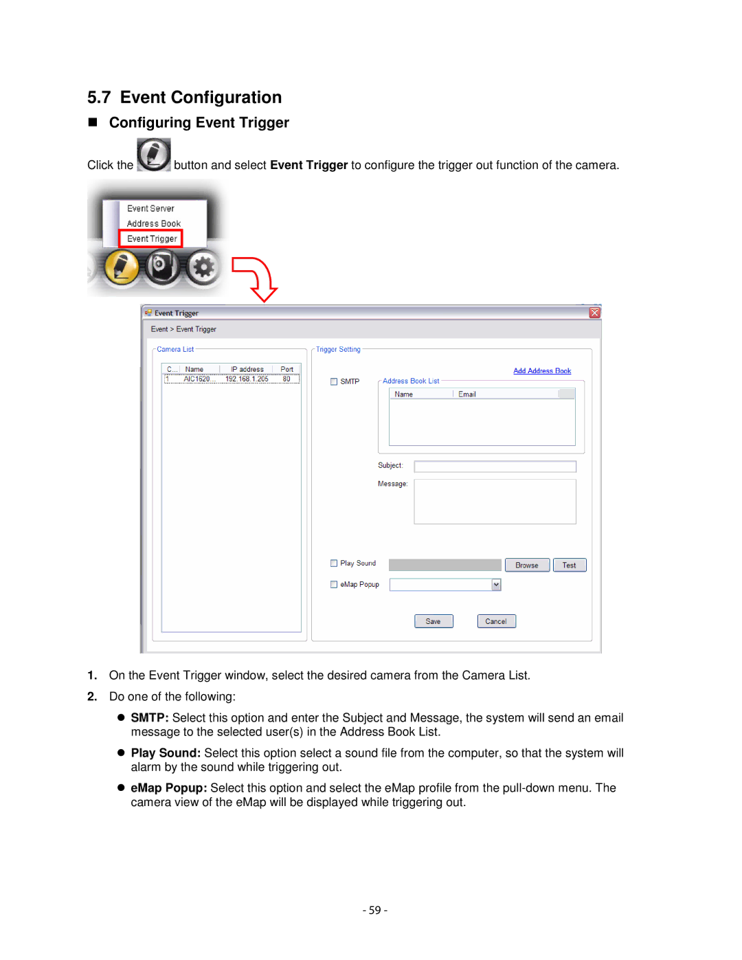 Airlink101 AIC1620POE user manual Event Configuration, Configuring Event Trigger 