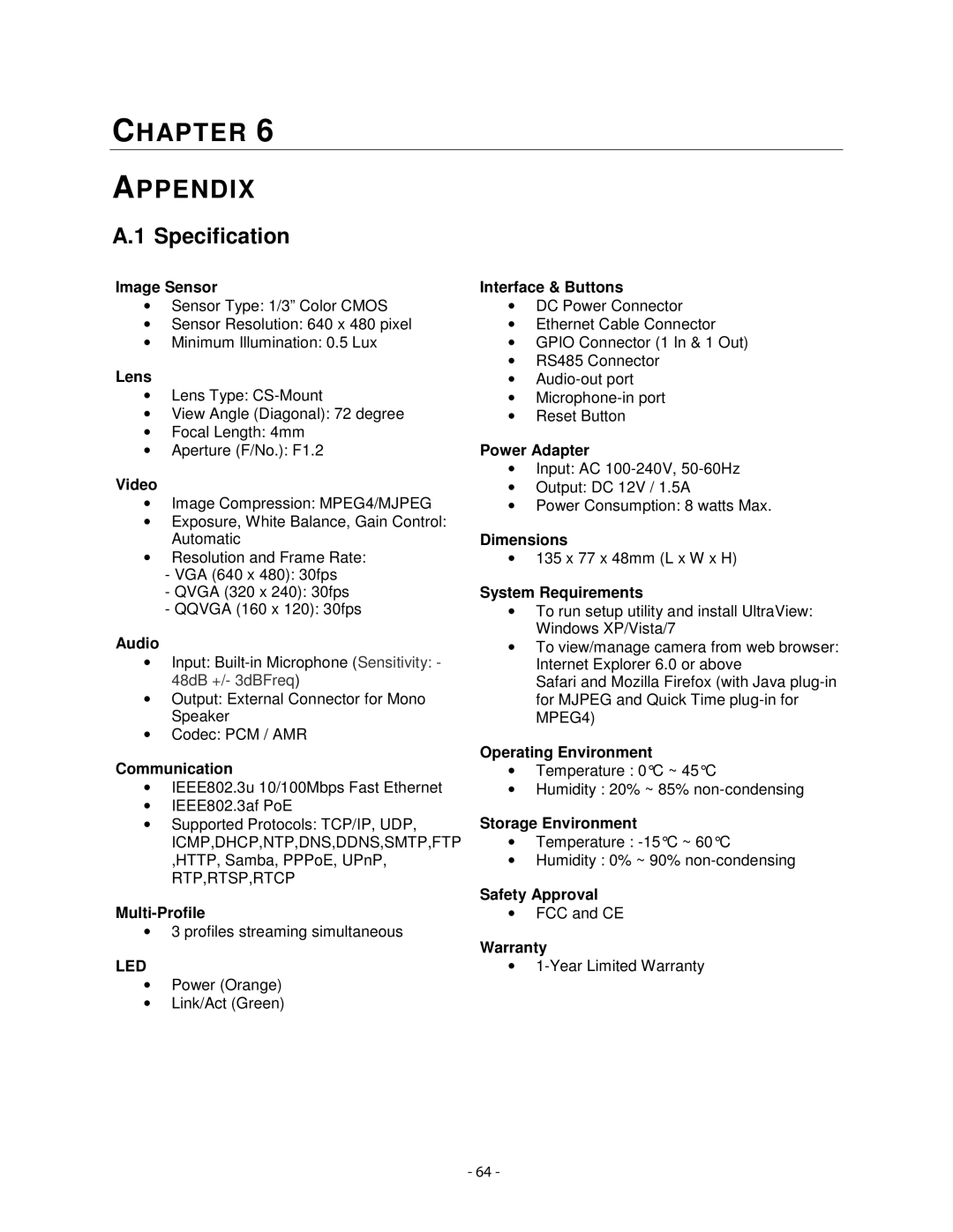 Airlink101 AIC1620POE user manual Specification 