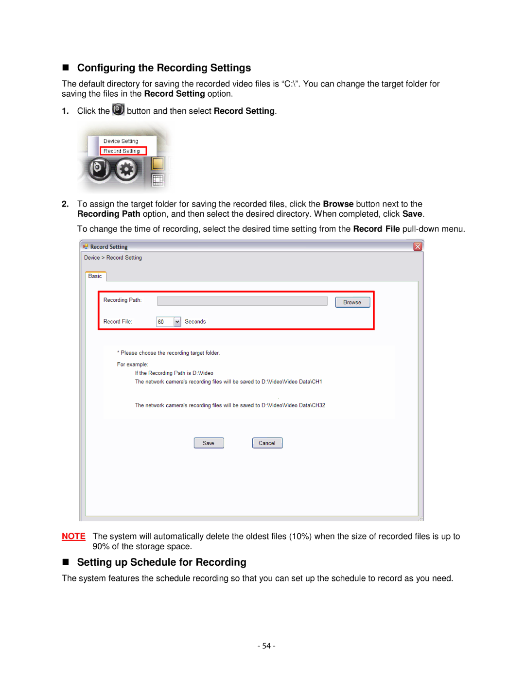 Airlink101 AIC1620W user manual Configuring the Recording Settings, Setting up Schedule for Recording 