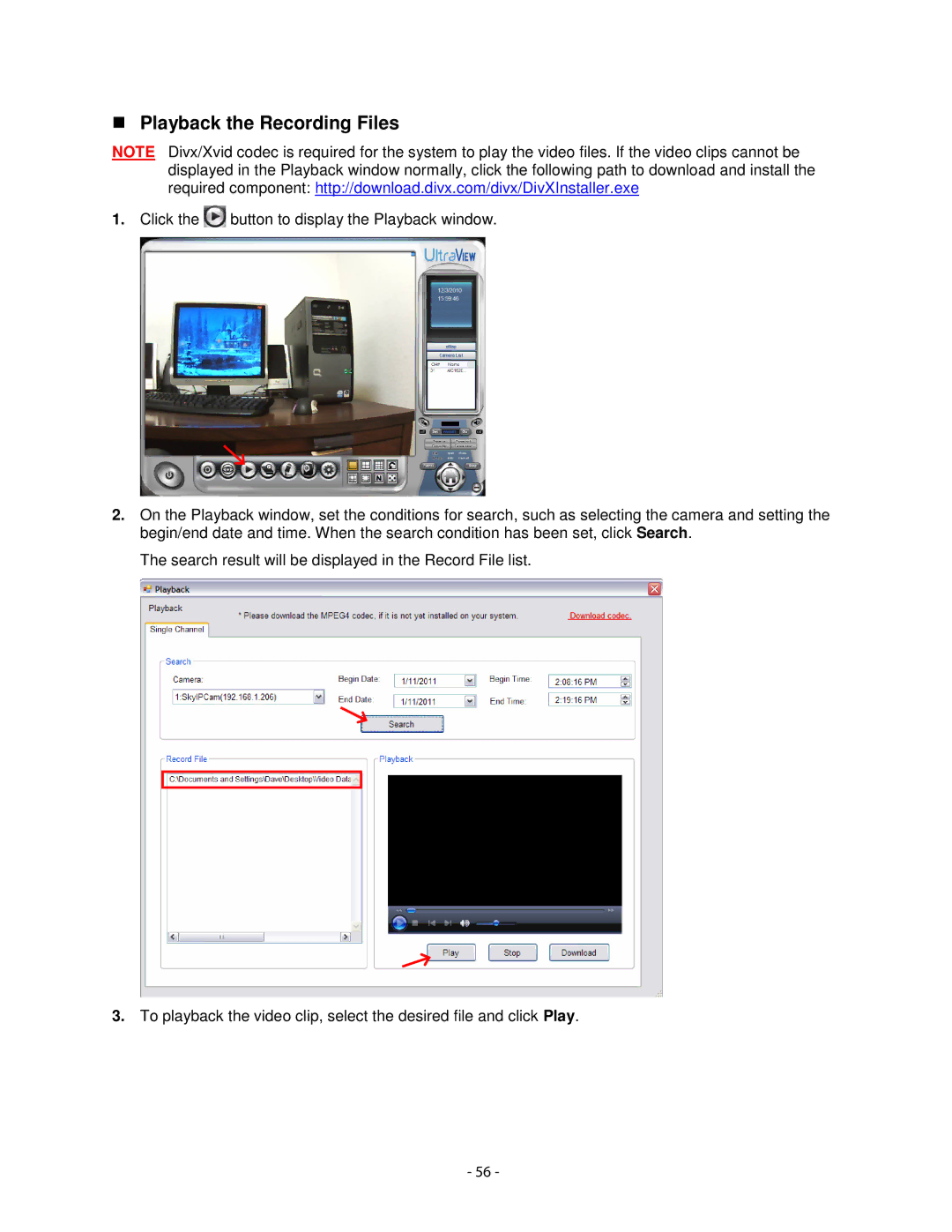 Airlink101 AIC1620W user manual Playback the Recording Files 