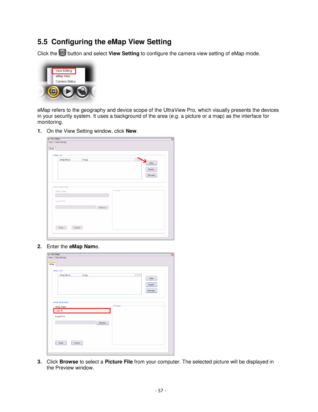 Airlink101 AIC1620W user manual Configuring the eMap View Setting 