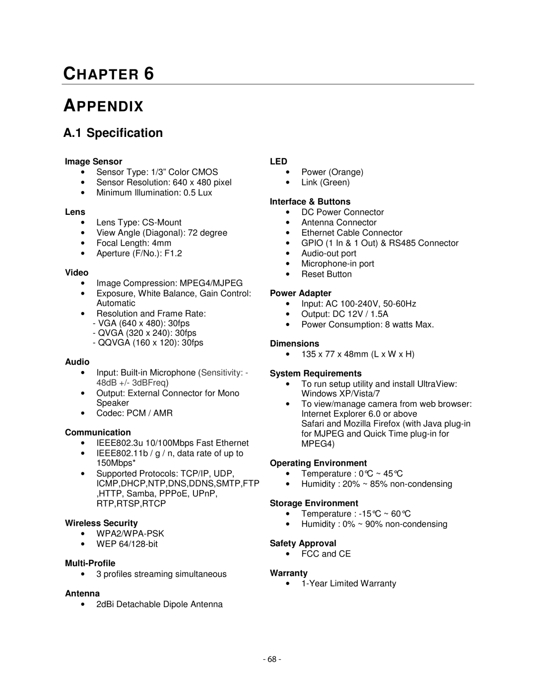 Airlink101 AIC1620W user manual Specification 