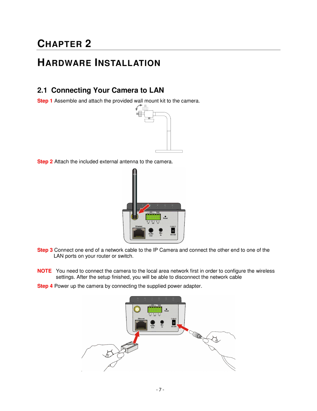 Airlink101 AIC1620W user manual Chapter Hardware Installation, Connecting Your Camera to LAN 