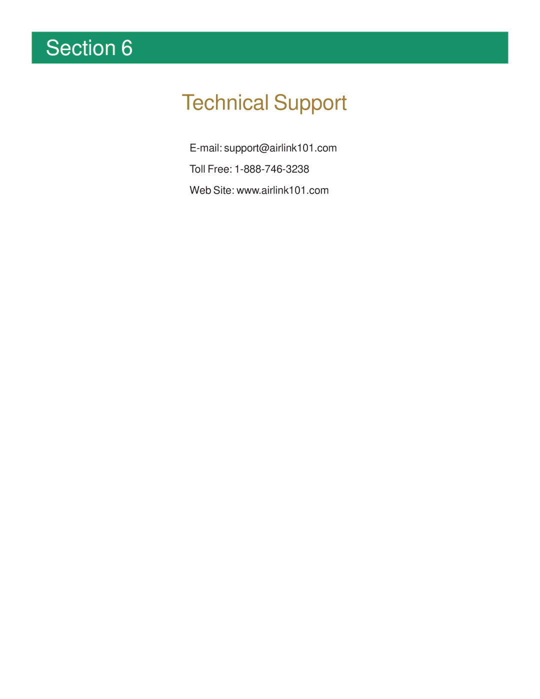 Airlink101 AIC250 manual Technical Support, Mail support@airlink101.com Toll Free 