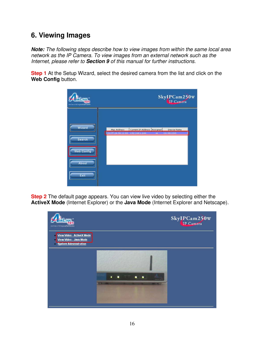 Airlink101 AIC250W user manual Viewing Images 