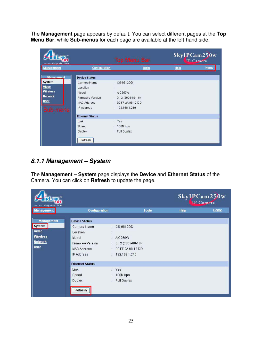 Airlink101 AIC250W user manual Management System 