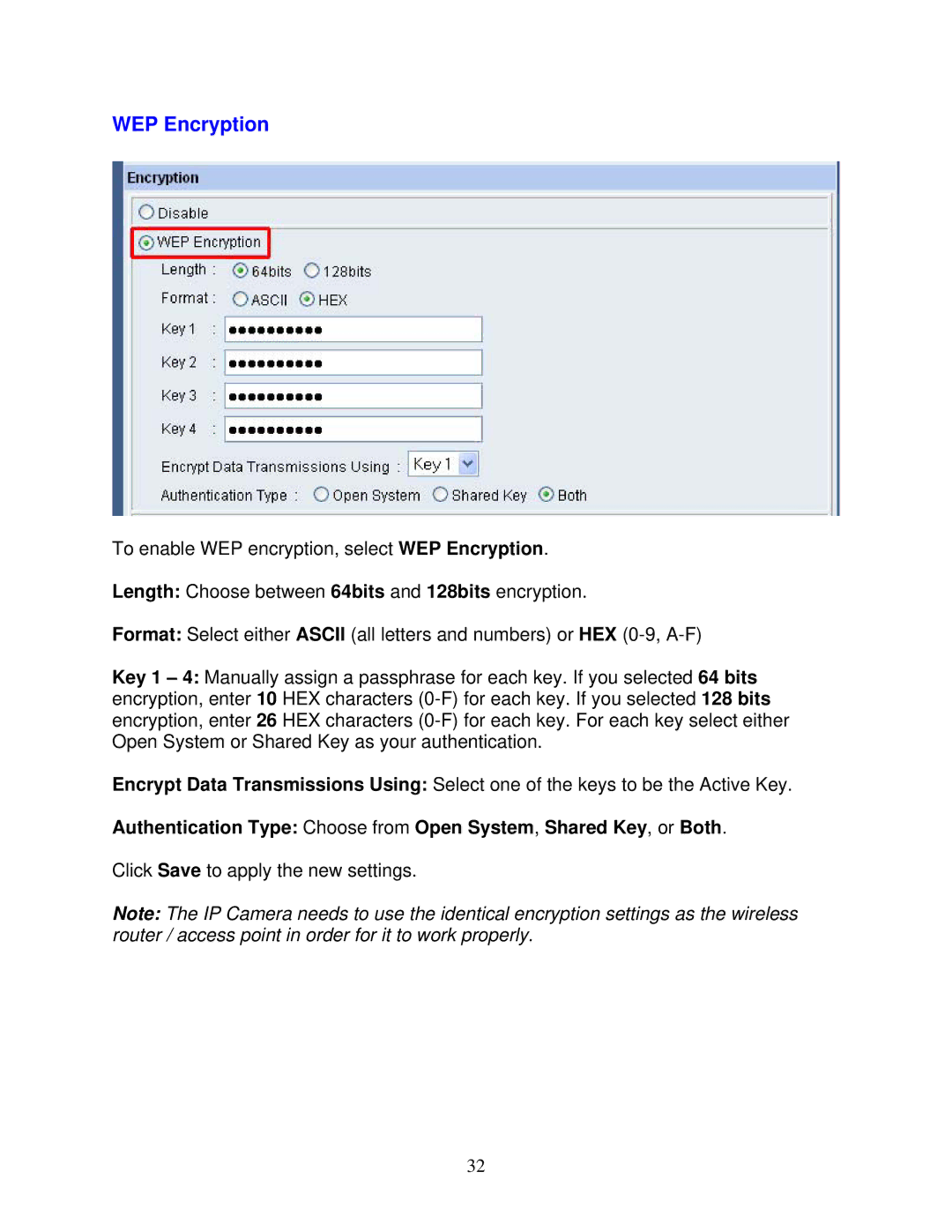 Airlink101 AIC250W user manual WEP Encryption 