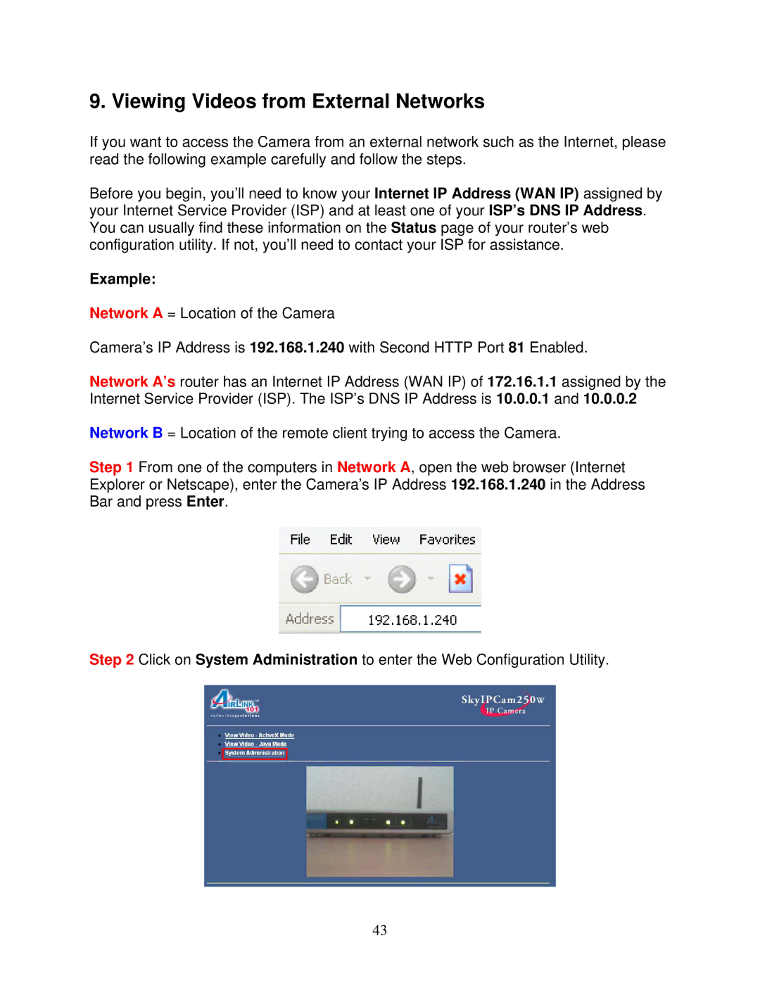 Airlink101 AIC250W user manual Viewing Videos from External Networks, Example 