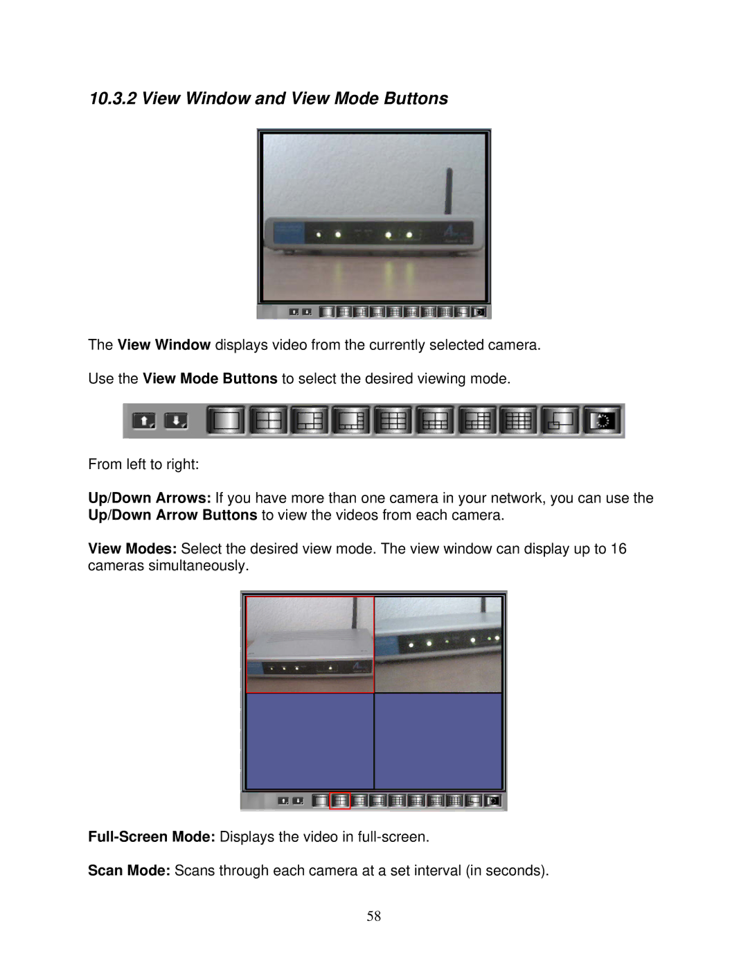 Airlink101 AIC250W user manual View Window and View Mode Buttons 