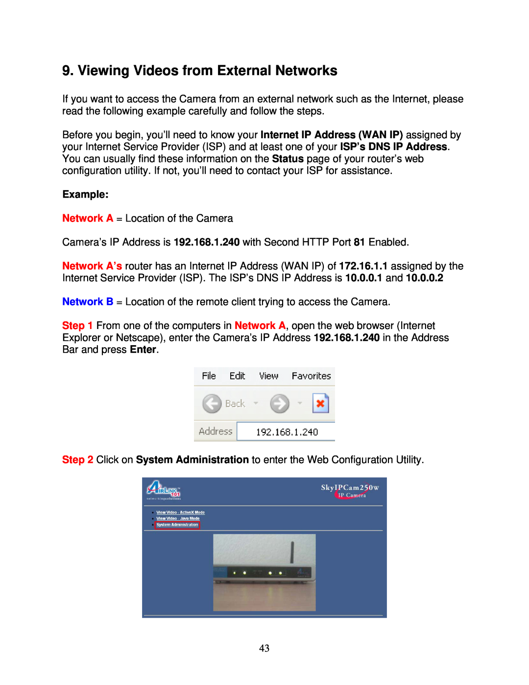 Airlink101 AIC250W user manual Viewing Videos from External Networks, Example 